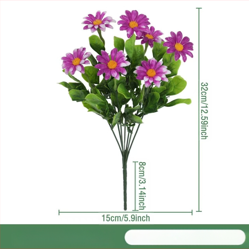 Dirbtinės Daisy gėlės – plastmasė, įpurškiamasis formavimas, Daisy veislė; skirtos lauko naudojimui, fotografijos rekvizitai ir namų dekorui.