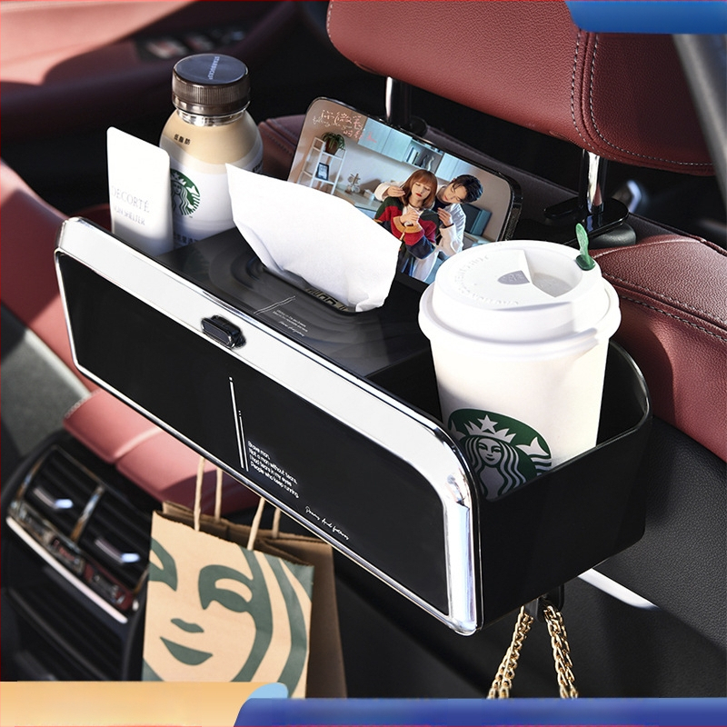 Automobilių servetėlių dėžutė – daugiafunkcinė saugykla, plastikinis korpusas, šiuolaikiškas minimalistinis stilius, pritaikoma