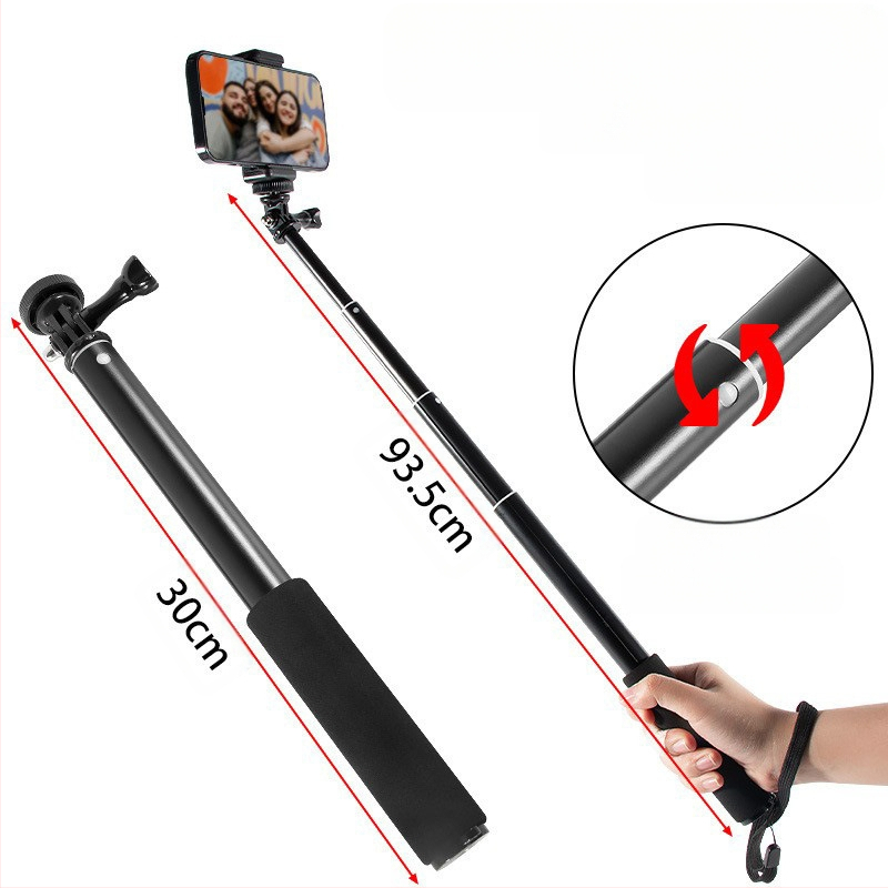 Selfie stick, 4 secțiuni, aliaj de aluminiu, tub excentric extensibil, pentru camere cu interfața de 1/4, sarcină maximă 2 kg
