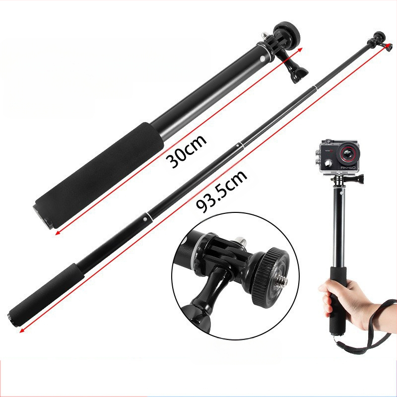 Selfie stick, 4 secțiuni, aliaj de aluminiu, tub excentric extensibil, pentru camere cu interfața de 1/4, sarcină maximă 2 kg