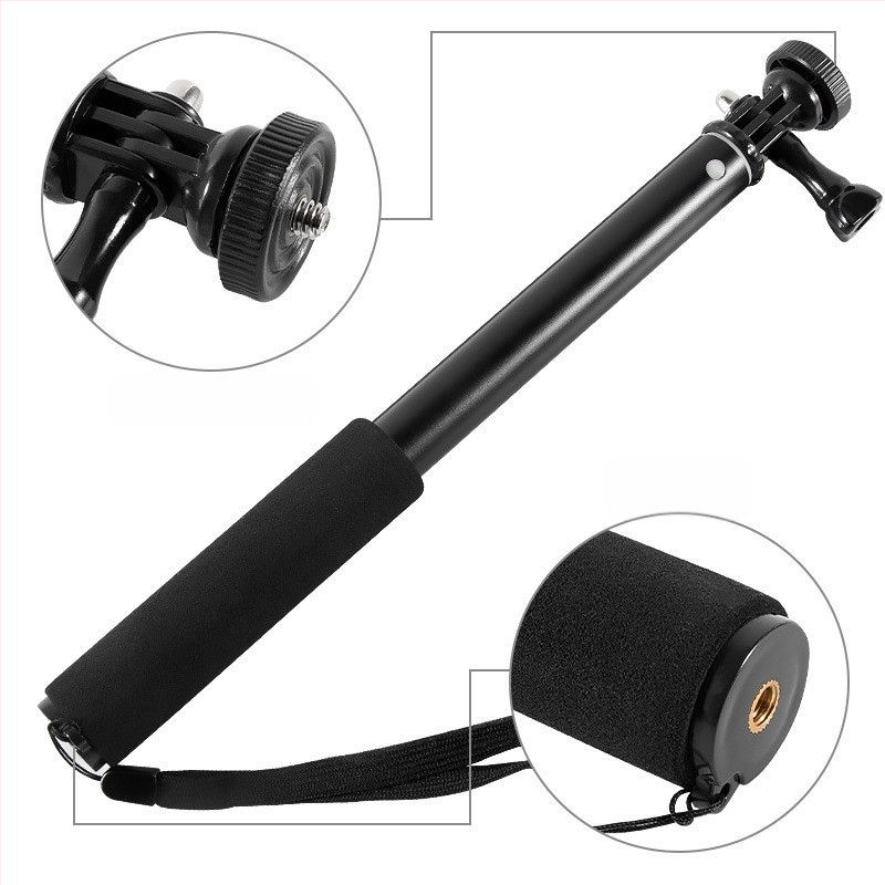 Selfie stick, 4 secțiuni, aliaj de aluminiu, tub excentric extensibil, pentru camere cu interfața de 1/4, sarcină maximă 2 kg