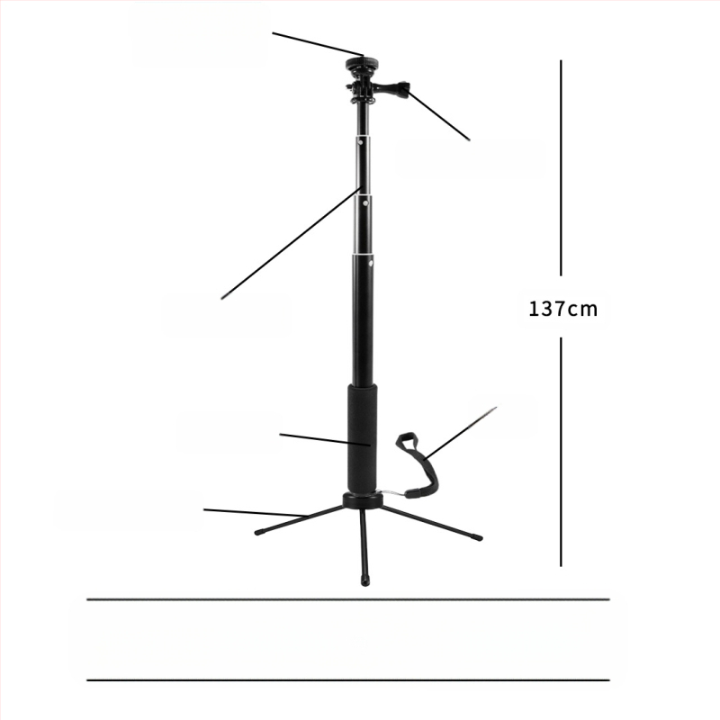 Selfie stick, 4 secțiuni, aliaj de aluminiu, tub excentric extensibil, pentru camere cu interfața de 1/4, sarcină maximă 2 kg