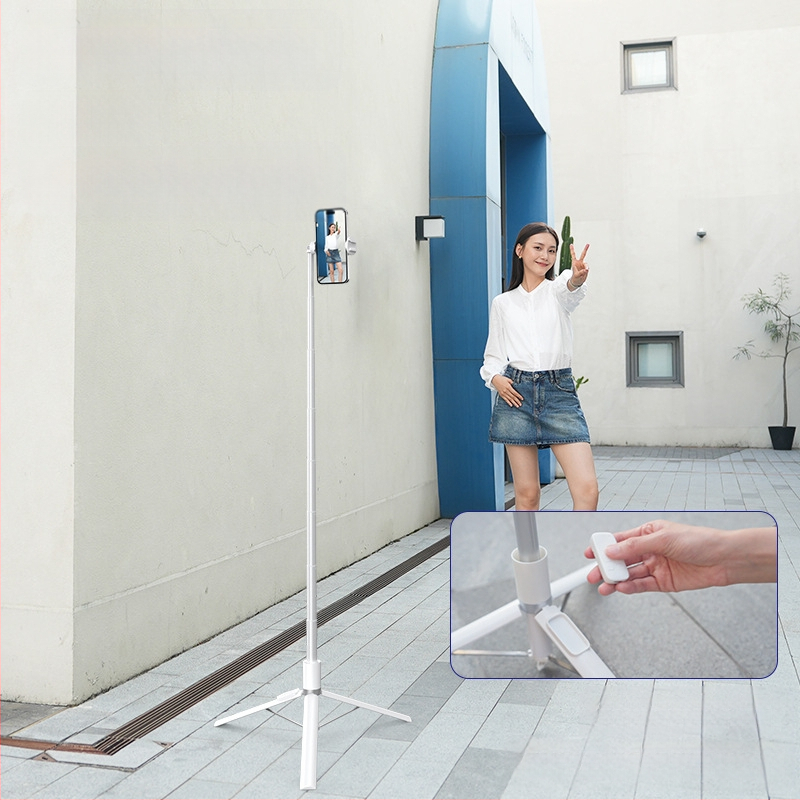 Bluetooth selfie lazda su automatiškai išsiskleidiančiu, aliumininis ištraukiamas laikiklis telefonui, grindinis stovas tiesioginei transliacijai