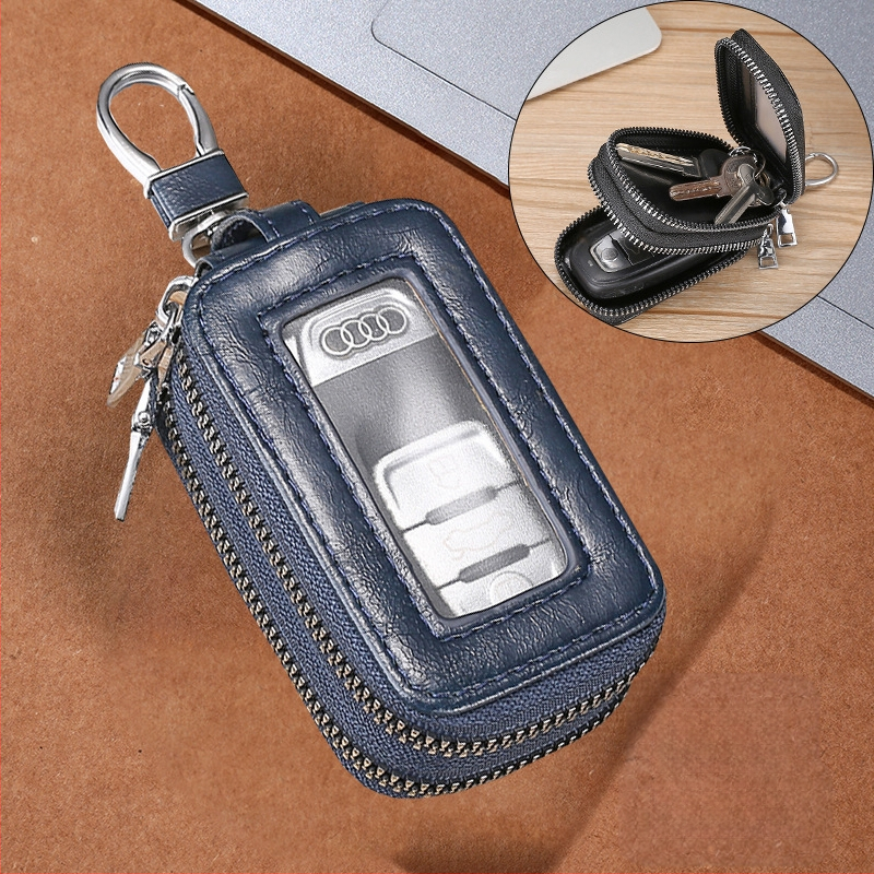 Unisex PU raktų dėklas su dvigubu užtrauktuku, diržo kilpa, miesto minimalistinis stilius, Žiema 2023