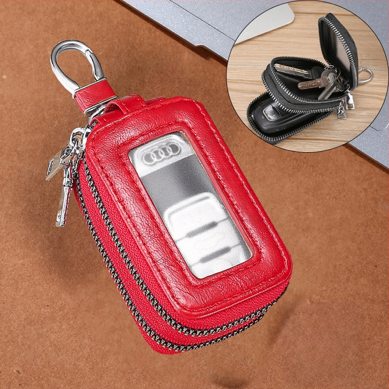 Unisex PU raktų dėklas su dvigubu užtrauktuku, diržo kilpa, miesto minimalistinis stilius, Žiema 2023