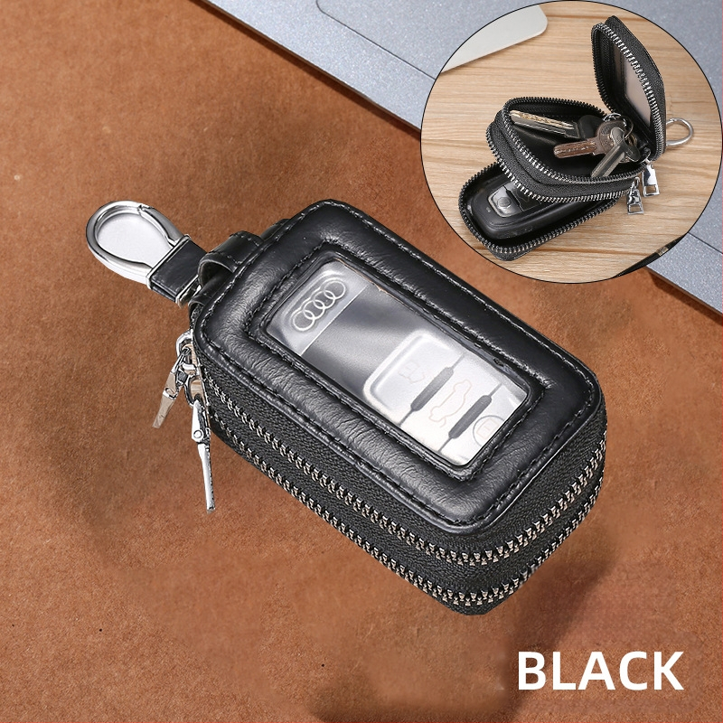 Unisex PU raktų dėklas su dvigubu užtrauktuku, diržo kilpa, miesto minimalistinis stilius, Žiema 2023