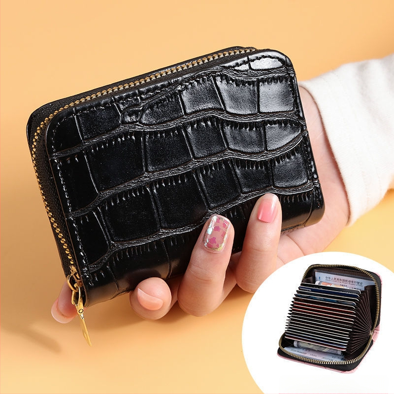 Moteriškas kortelių dėklas su užtrauktuku - PU oda, raidžių raštas, keli kortelių skyreliai, didelis talpa, 2023 m. vasara, kasdieniam naudojimui