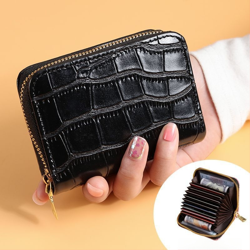 Moteriškas kortelių dėklas su užtrauktuku - PU oda, raidžių raštas, keli kortelių skyreliai, didelis talpa, 2023 m. vasara, kasdieniam naudojimui