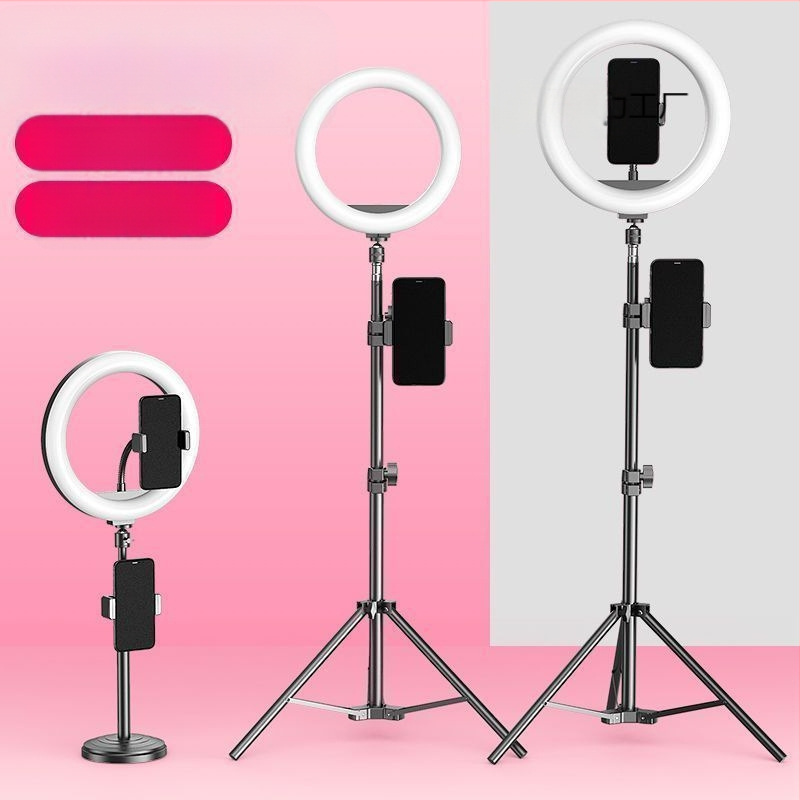 Tālruņa turētājs ar apgaismojumu un statīvu skaistumam tiešraidei, metāla korpuss ar elektroplatinga apdari, maigā gaismas plūsma acu aizsardzībai, iekšējai fotografēšanai