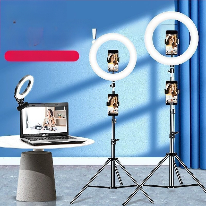 Tālruņa turētājs ar apgaismojumu un statīvu skaistumam tiešraidei, metāla korpuss ar elektroplatinga apdari, maigā gaismas plūsma acu aizsardzībai, iekšējai fotografēšanai