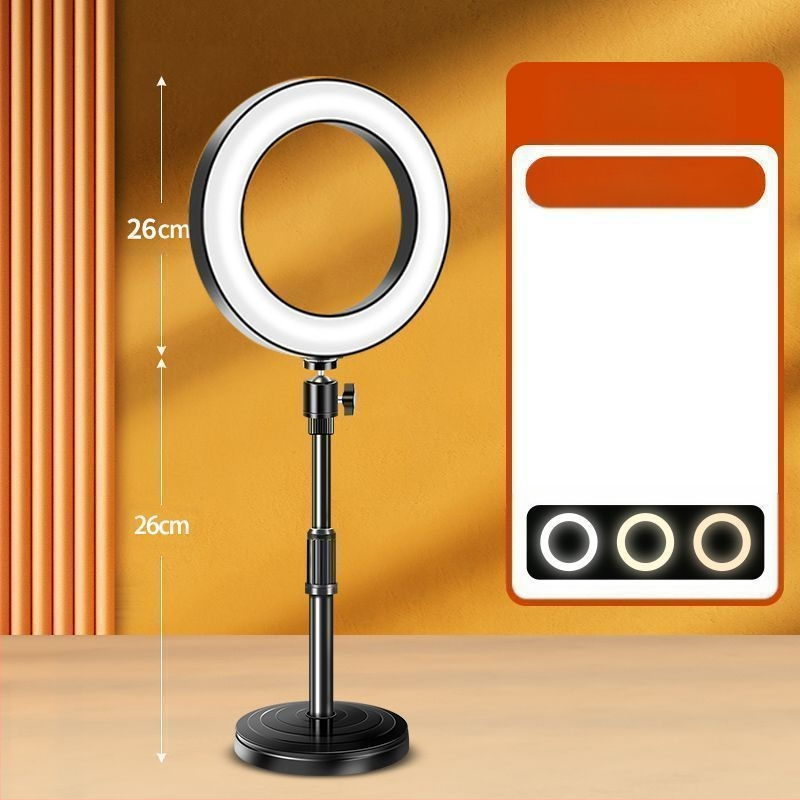 Tālruņa turētājs ar apgaismojumu un statīvu skaistumam tiešraidei, metāla korpuss ar elektroplatinga apdari, maigā gaismas plūsma acu aizsardzībai, iekšējai fotografēšanai