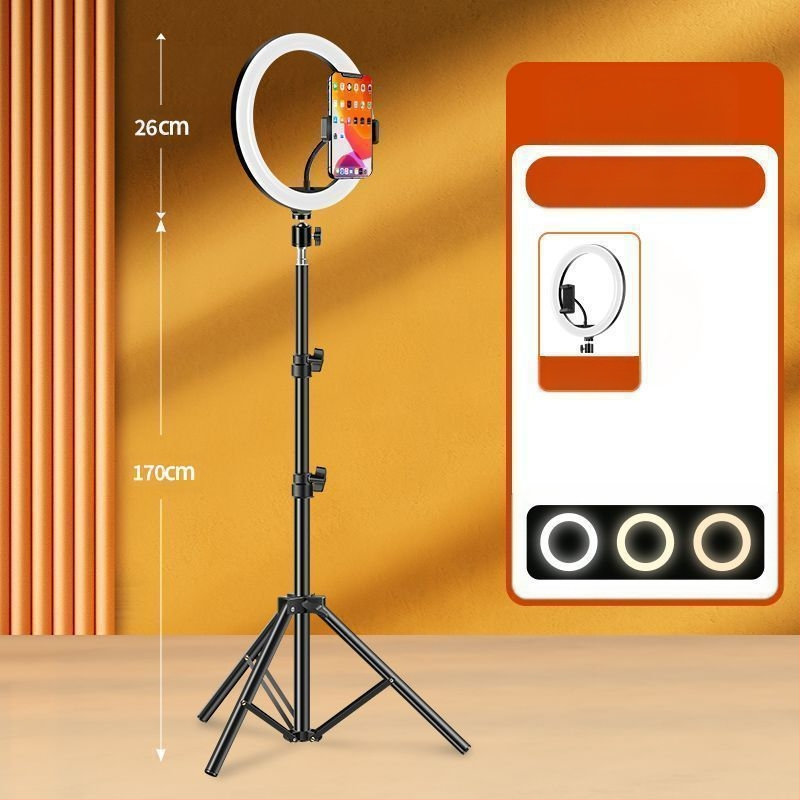 Tālruņa turētājs ar apgaismojumu un statīvu skaistumam tiešraidei, metāla korpuss ar elektroplatinga apdari, maigā gaismas plūsma acu aizsardzībai, iekšējai fotografēšanai