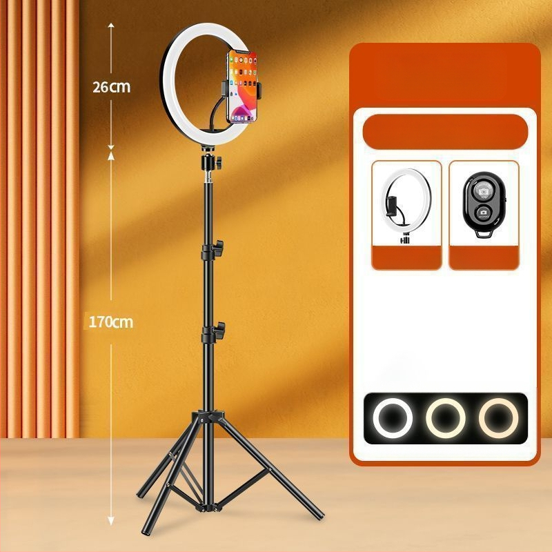 Tālruņa turētājs ar apgaismojumu un statīvu skaistumam tiešraidei, metāla korpuss ar elektroplatinga apdari, maigā gaismas plūsma acu aizsardzībai, iekšējai fotografēšanai