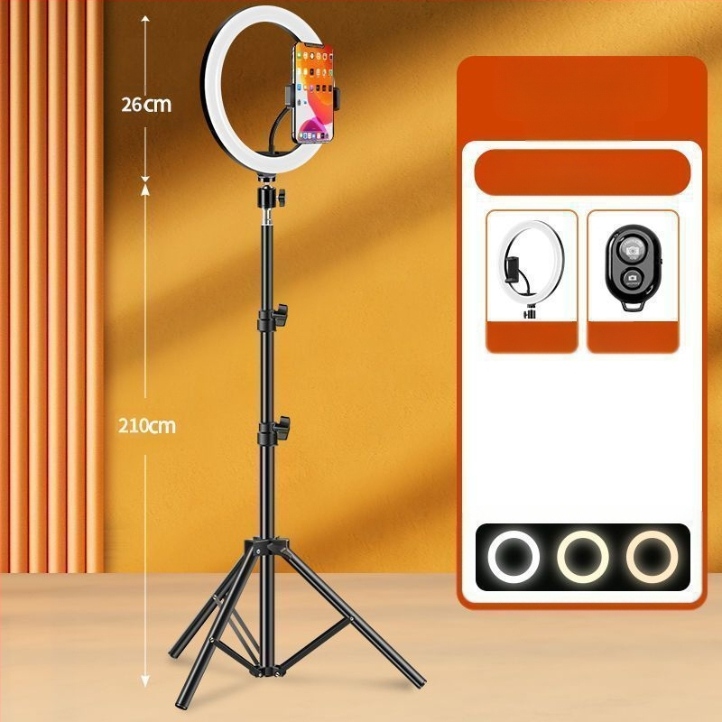 Tālruņa turētājs ar apgaismojumu un statīvu skaistumam tiešraidei, metāla korpuss ar elektroplatinga apdari, maigā gaismas plūsma acu aizsardzībai, iekšējai fotografēšanai