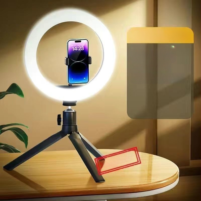 Tālruņa turētājs ar apgaismojumu un statīvu skaistumam tiešraidei, metāla korpuss ar elektroplatinga apdari, maigā gaismas plūsma acu aizsardzībai, iekšējai fotografēšanai