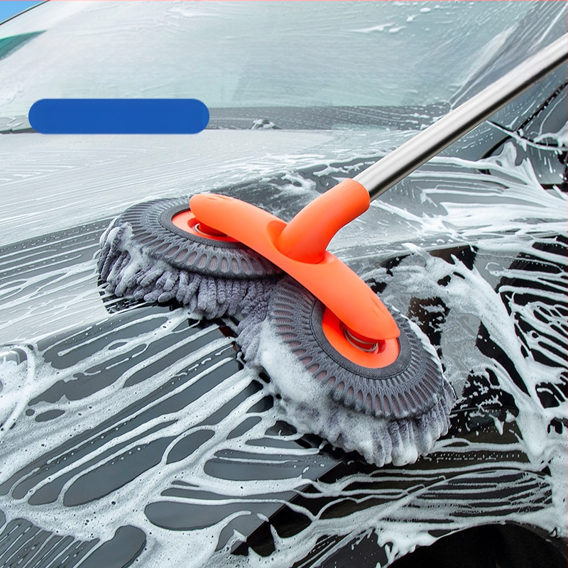 Pasukamas teleskopinis automobilių plovimo šluostė su minkšta Chenille šerelių šerelė, ilga rankena; Medžiagos: Chenille, aliuminio lydinio vamzdelis, PP; Prekės ženklas: Leben/Helloleiboo