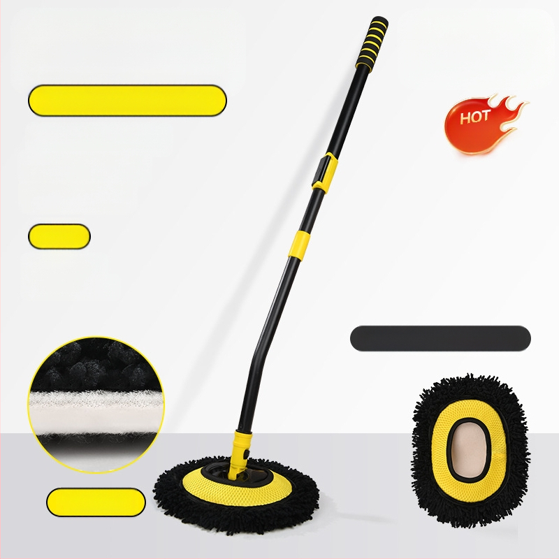 Pasukamas teleskopinis automobilių plovimo šluostė su minkšta Chenille šerelių šerelė, ilga rankena; Medžiagos: Chenille, aliuminio lydinio vamzdelis, PP; Prekės ženklas: Leben/Helloleiboo
