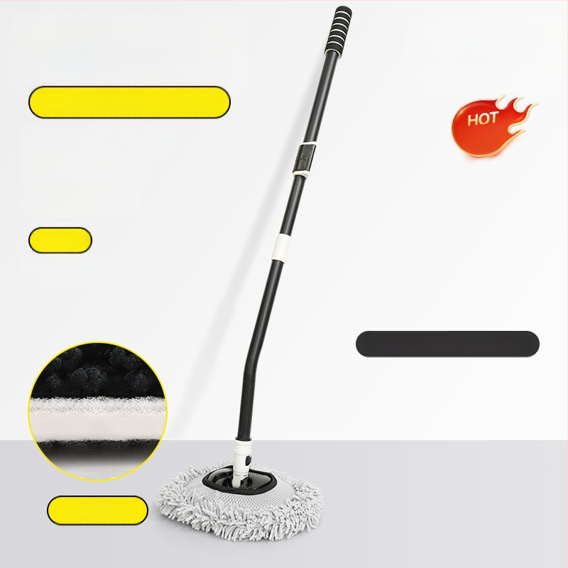 Pasukamas teleskopinis automobilių plovimo šluostė su minkšta Chenille šerelių šerelė, ilga rankena; Medžiagos: Chenille, aliuminio lydinio vamzdelis, PP; Prekės ženklas: Leben/Helloleiboo