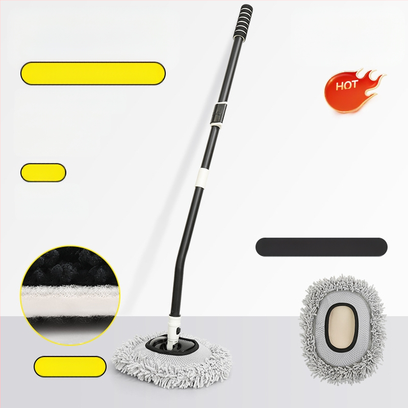Pasukamas teleskopinis automobilių plovimo šluostė su minkšta Chenille šerelių šerelė, ilga rankena; Medžiagos: Chenille, aliuminio lydinio vamzdelis, PP; Prekės ženklas: Leben/Helloleiboo