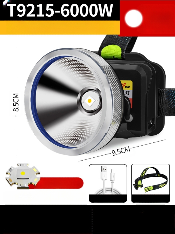 Galvos žibintuvas su 18650 Li-ion baterija, atsparus vandeniui, spindulio nuotolis ≥3000 m, veikimo laikas 36 h, svoris 364 g