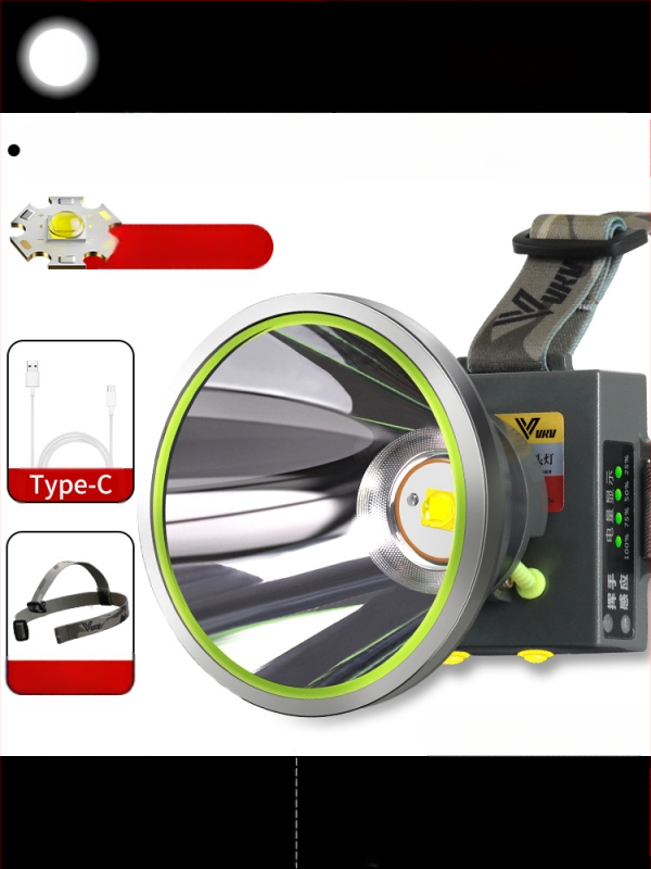 Galvos žibintuvas su 18650 Li-ion baterija, atsparus vandeniui, spindulio nuotolis ≥3000 m, veikimo laikas 36 h, svoris 364 g