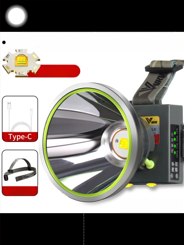 Galvos žibintuvas su 18650 Li-ion baterija, atsparus vandeniui, spindulio nuotolis ≥3000 m, veikimo laikas 36 h, svoris 364 g