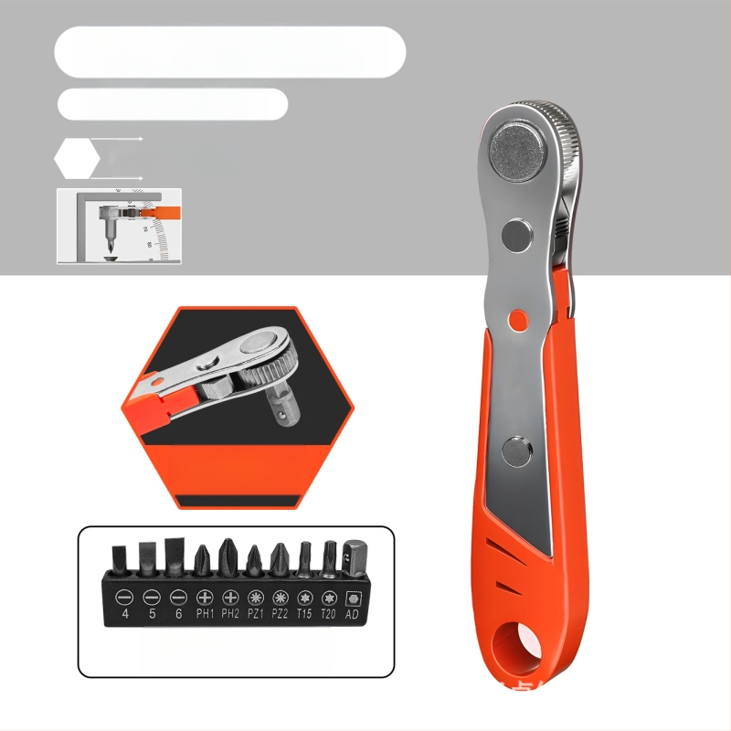 Комплект Eagle Shield отвертки с реверсивен тресчотков механизъм, сгъваем ключ и битове под ъгъл — Карбонова стомана, тегло 0.6 кг, Комплект: Да, Магнитно: Не, Изолирано: Не