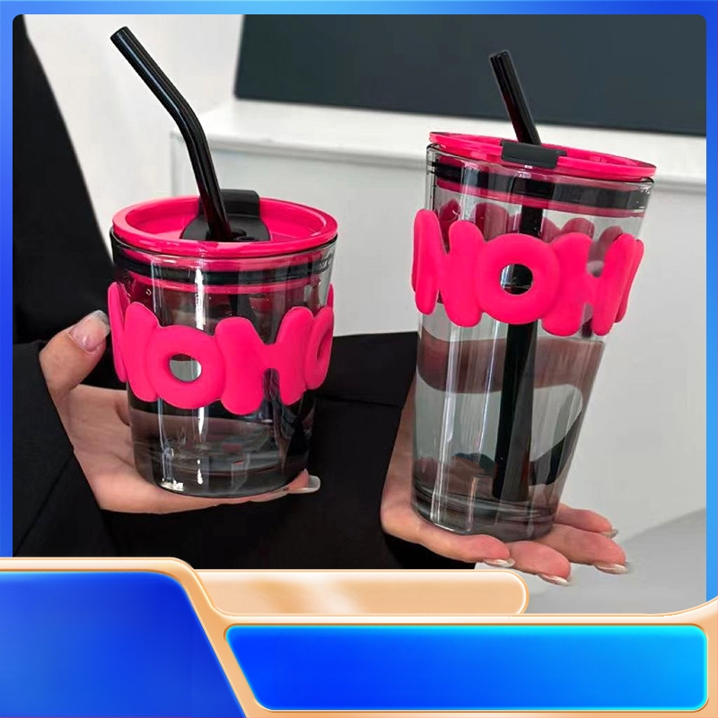 Стъклена чашка със сламка — модерен минималистичен стил, печат на лого, натриево-калциево стъкло, еднослойна конструкция, запечатана и без протичане.