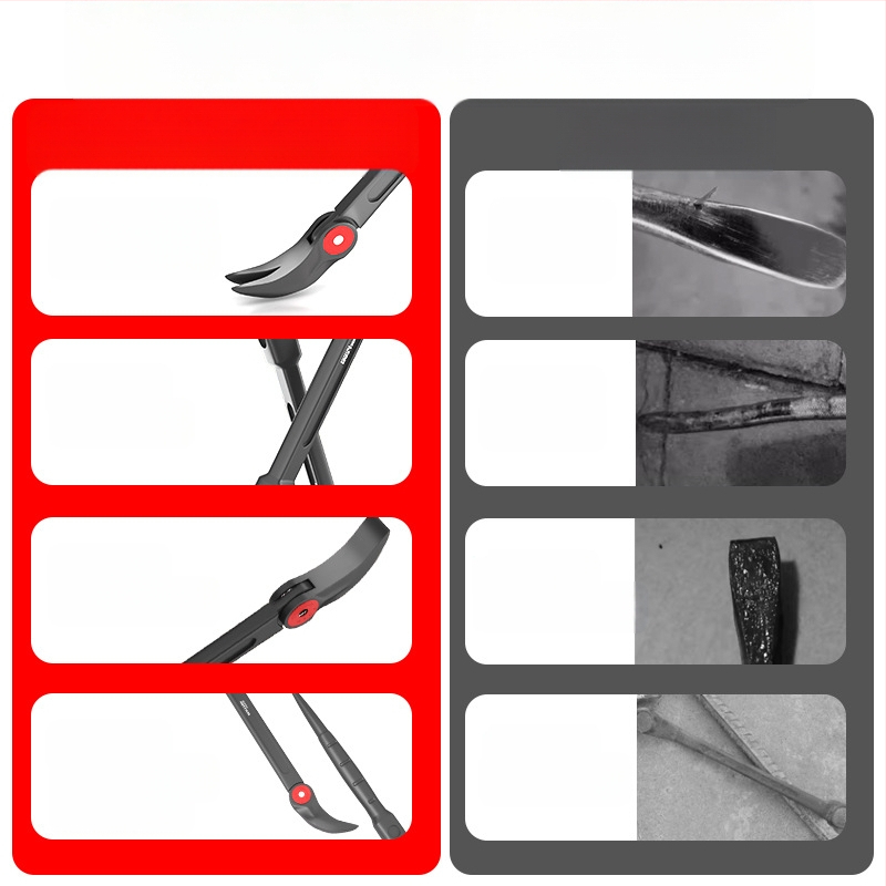 Ломик за автомобили: кръгъл прът, двустранен с кръгъл и плосък край, въглеродна стомана, мултифункционален инструмент за ремонт