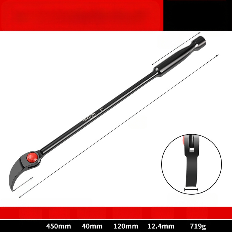 Ломик за автомобили: кръгъл прът, двустранен с кръгъл и плосък край, въглеродна стомана, мултифункционален инструмент за ремонт