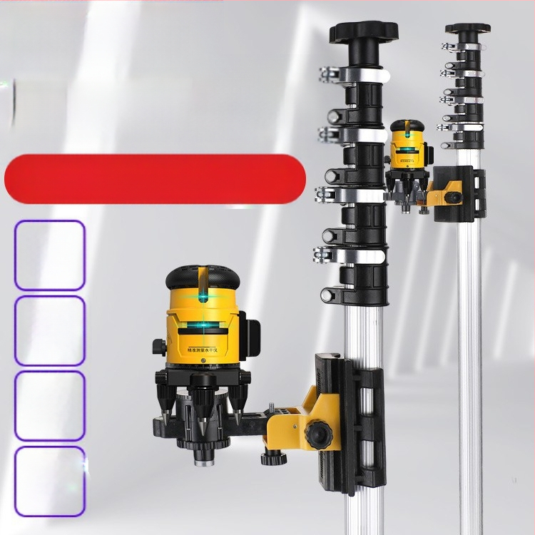 Лазерен нивелир с телескопична повдигаща пръчка и инфрачервен мултифункционален държач, изработен от удебелена алуминиева сплав и неръждаема стомана