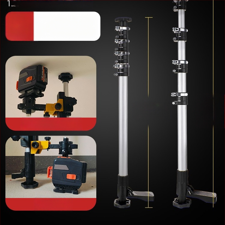 Лазерен нивелир с телескопична повдигаща пръчка и инфрачервен мултифункционален държач, изработен от удебелена алуминиева сплав и неръждаема стомана