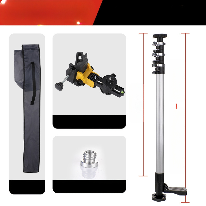 Лазерен нивелир с телескопична повдигаща пръчка и инфрачервен мултифункционален държач, изработен от удебелена алуминиева сплав и неръждаема стомана