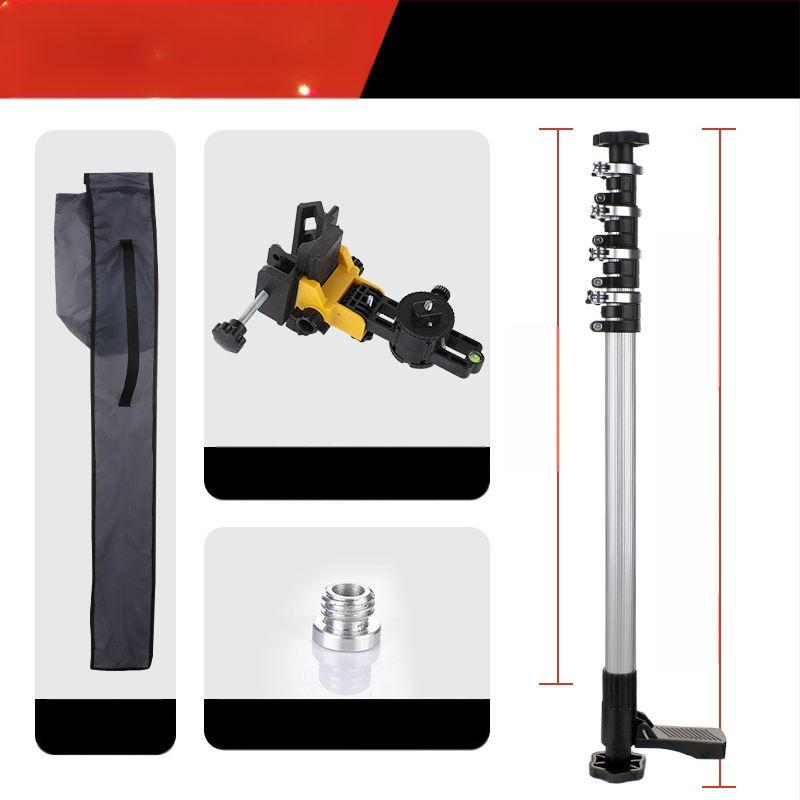 Лазерен нивелир с телескопична повдигаща пръчка и инфрачервен мултифункционален държач, изработен от удебелена алуминиева сплав и неръждаема стомана