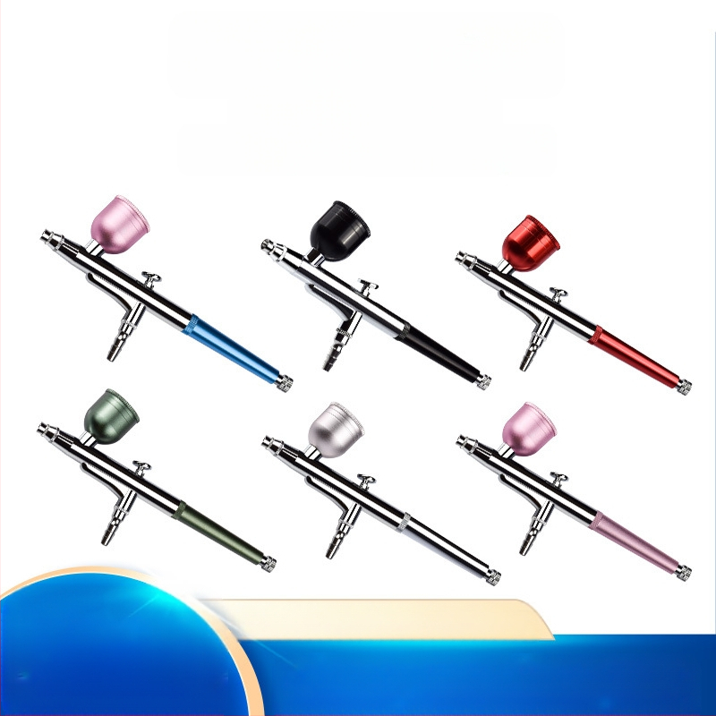 Комплект за ноктова аерография с медно-алуминиев корпус - максимално налягане 0.12, максимален поток 7, оптимално разстояние на пръскане 100, капацитет 5ml