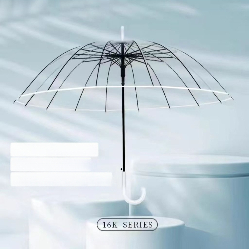 Yanyun priehľadný dáždnik s 16 žiabrami, automatické otvorenie, dlhá rukoväť, DIY prispôsobenie