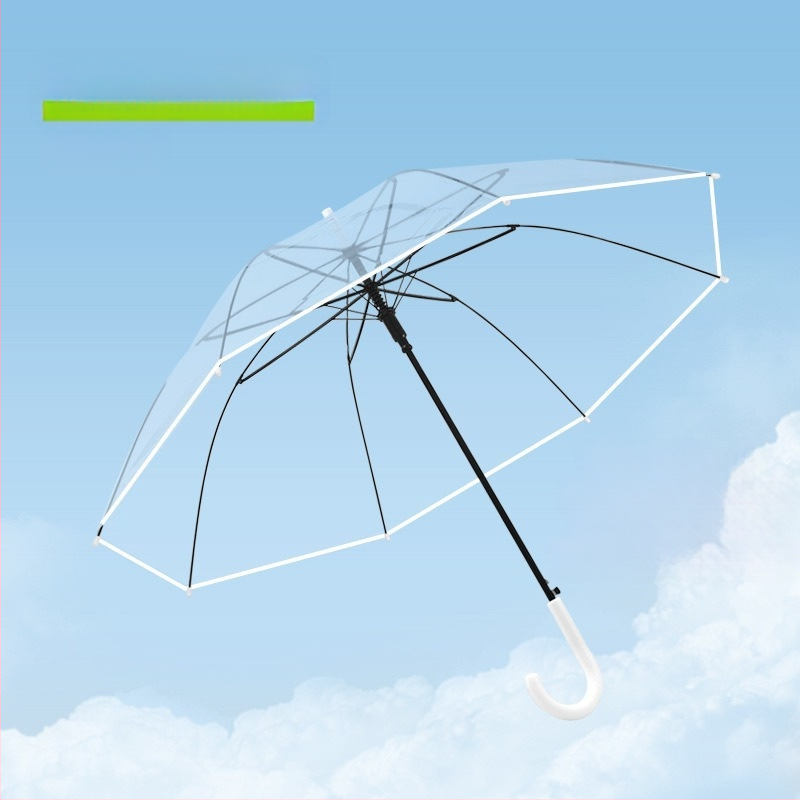 Dlhý dážnik s držadlom a 16 výstuhami, automatické otváranie, priehľadný PVC poťah, rovná tyč, tlač loga a prispôsobenie