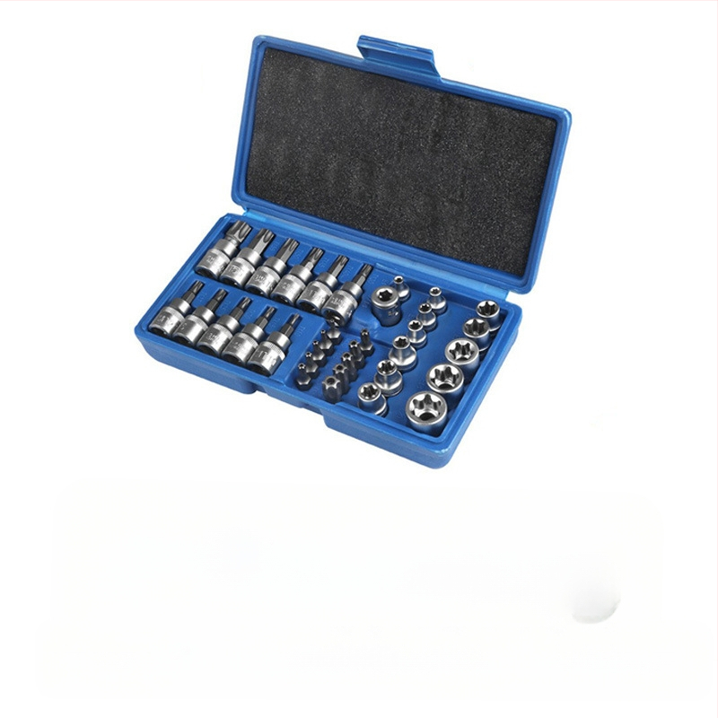 Пневматичен авторемонтен комплект гнезда, 12 части, набраздени повърхности, MF марка, инструментална стомана S2, матово покритие