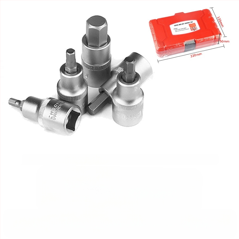 Пневматичен авторемонтен комплект гнезда, 12 части, набраздени повърхности, MF марка, инструментална стомана S2, матово покритие