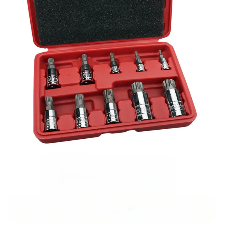 Пневматичен авторемонтен комплект гнезда, 12 части, набраздени повърхности, MF марка, инструментална стомана S2, матово покритие