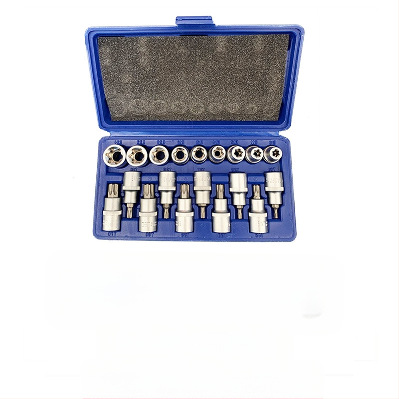 Пневматичен авторемонтен комплект гнезда, 12 части, набраздени повърхности, MF марка, инструментална стомана S2, матово покритие