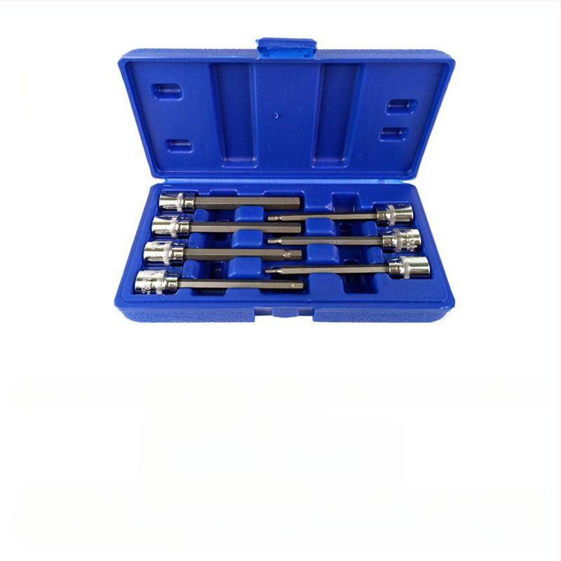 Пневматичен авторемонтен комплект гнезда, 12 части, набраздени повърхности, MF марка, инструментална стомана S2, матово покритие