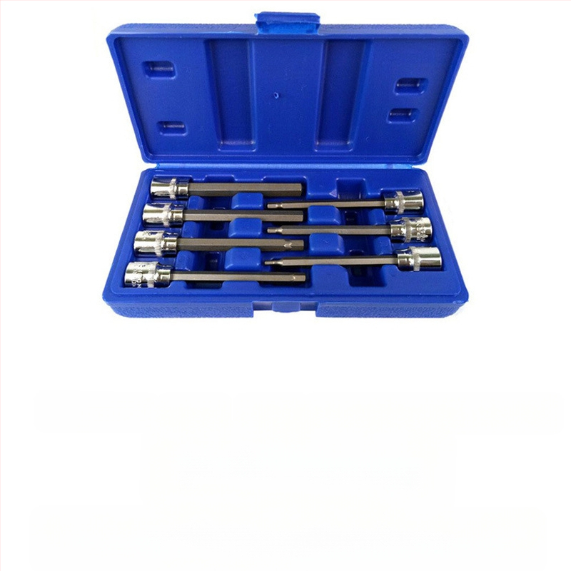 Пневматичен авторемонтен комплект гнезда, 12 части, набраздени повърхности, MF марка, инструментална стомана S2, матово покритие