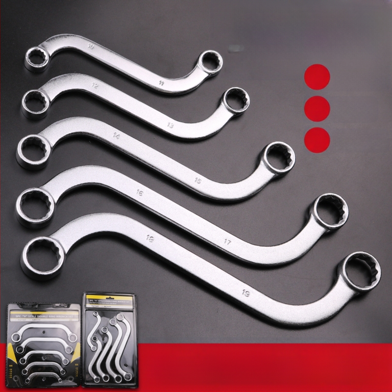 Гаечен ключ Plum Blossom – двустранен, с S/U/C глави, извита дръжка, 5-частен комплект, стомана хром ванадий