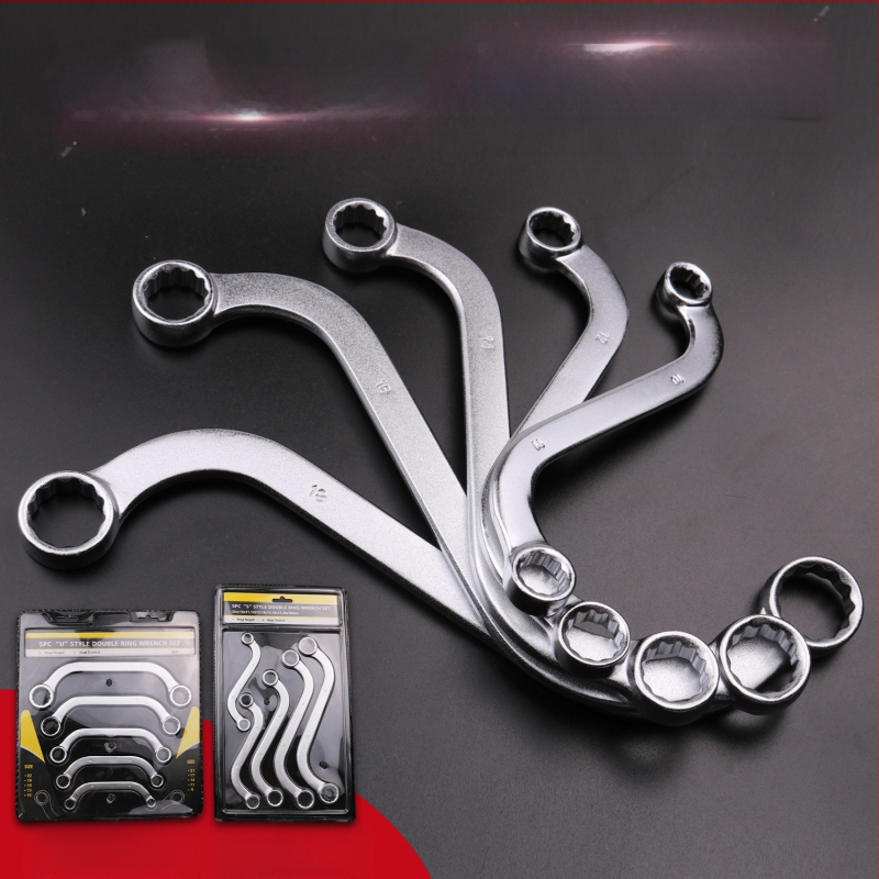 Гаечен ключ Plum Blossom – двустранен, с S/U/C глави, извита дръжка, 5-частен комплект, стомана хром ванадий