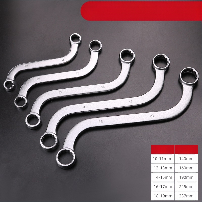 Гаечен ключ Plum Blossom – двустранен, с S/U/C глави, извита дръжка, 5-частен комплект, стомана хром ванадий