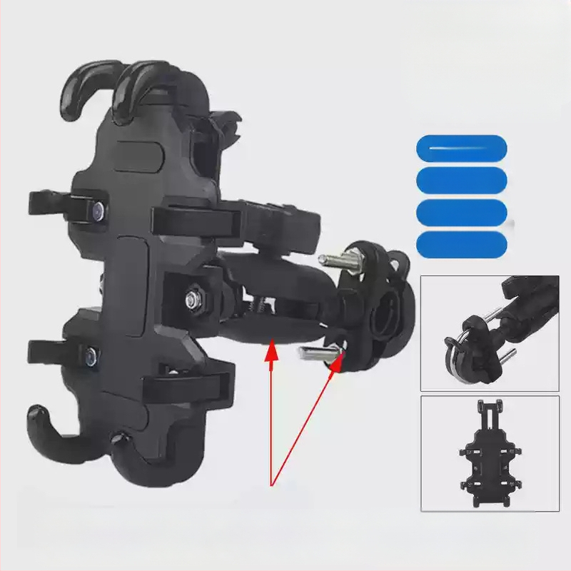 Držiak na telefón na motocykel a elektrické bicykle – proti otrasom, odolný, konštrukcia z nylonu a kovu, stabilná navigácia