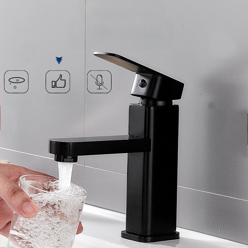 Kvadratna slavina za umivaonik, jedinstveni miješanje, nehrđajući čelik SF-02, keramički kartridž, 0–99°C