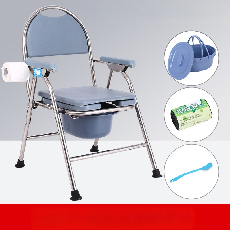 Vyresnių asmenų tualeto kėdė, sulankstoma ir mobilus, modelis G-0012, nerūdijančio plieno — Ji Hangfu