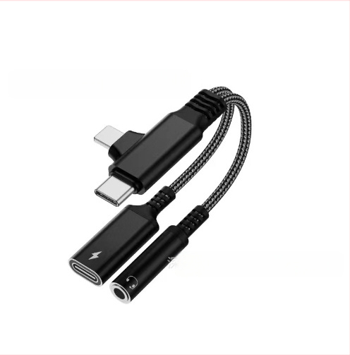 2-v-1 USB-C a Lightning audio NABÍJACÍ adaptér pre zariadenia Apple, Samsung a Google (model HS-118)